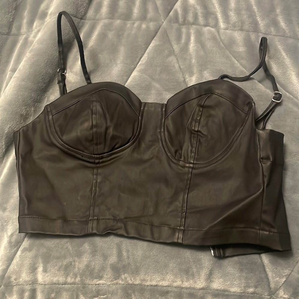 Indigo corset crop top faux leather